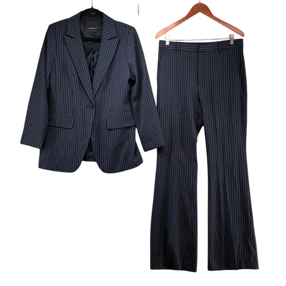 Banana Republic Pant Suit Womens 8 Navy Blue Pinstripe Sculpted Stretch Blazer
